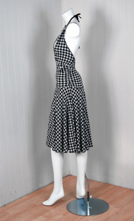 1990's Gianni Versace Couture Houndstooth-Print Plunge Dress 2