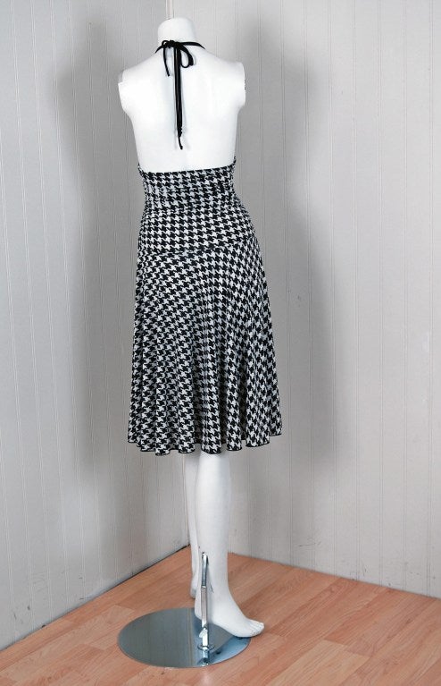 1990's Gianni Versace Couture Houndstooth-Print Plunge Dress 3
