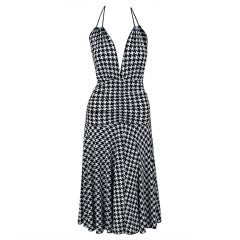 1990's Gianni Versace Couture Houndstooth-Print Plunge Dress