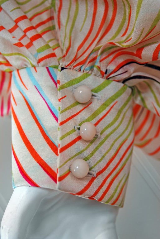 1970's Missoni Vivid Op-Art Print Silk Billow-Sleeve Mini Dress 1
