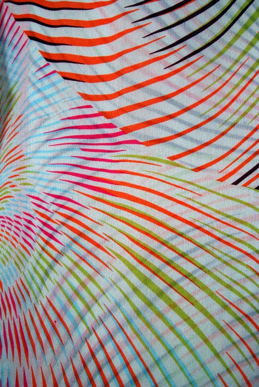 1970's Missoni Vivid Op-Art Print Silk Billow-Sleeve Mini Dress 2