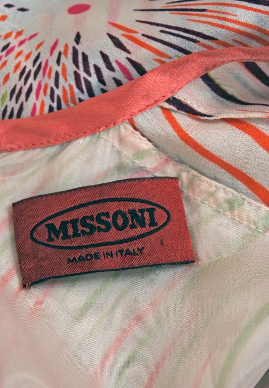 1970's Missoni Vivid Op-Art Print Silk Billow-Sleeve Mini Dress 4