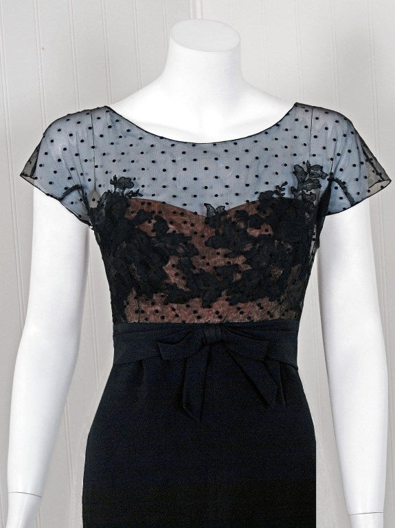 Women's 1950's Peggy Hunt Sheer Lace Illusion Hourglass Cocktail Dress