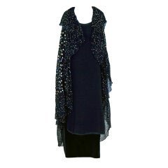 Vintage 1970's Yves Saint Laurent Metallic Silk-Chiffon Cape & Dress