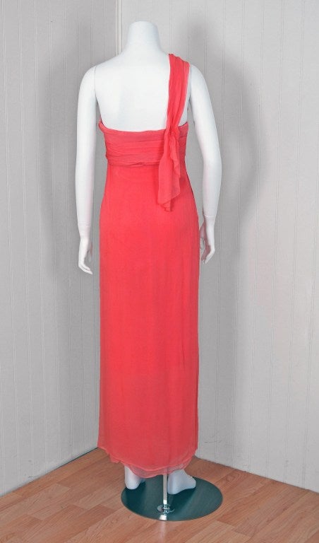 Christian Dior NY Documented Pink One-Shoulder Silk Chiffon Grecian Gown, 1957  1