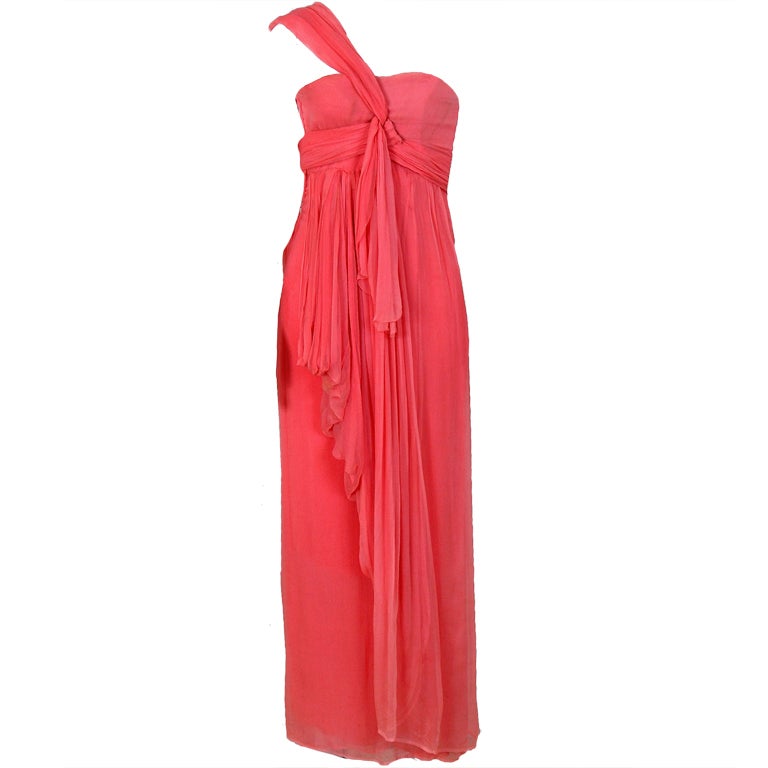 Christian Dior NY Documented Pink One-Shoulder Silk Chiffon Grecian Gown, 1957 