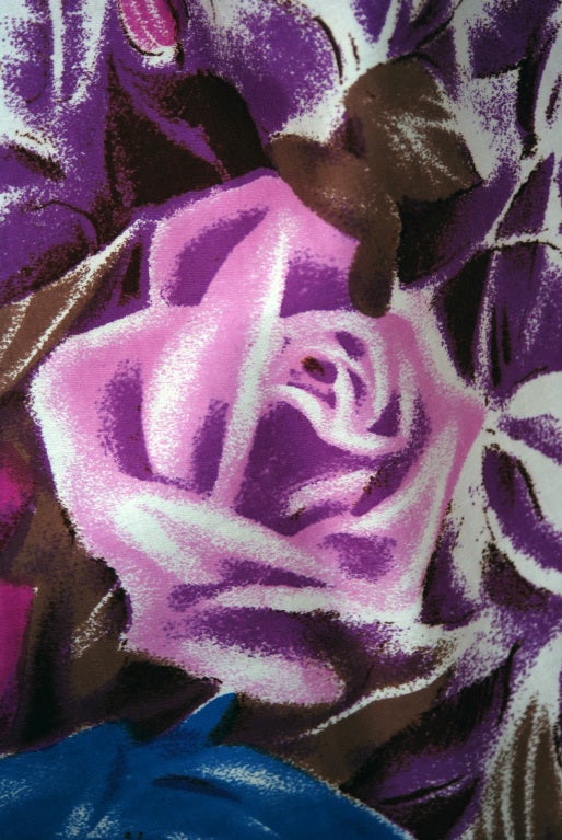 1950's Ceil Chapman Rose-Garden Floral Draped Cotton Print Dress 1