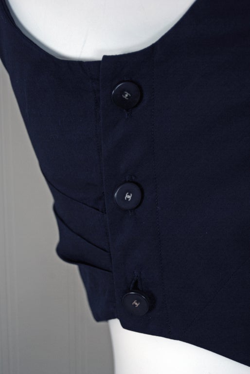 1990's Chanel Asymmetric Cut-Out Navy-Blue Cotton Maxi Day Dress 1