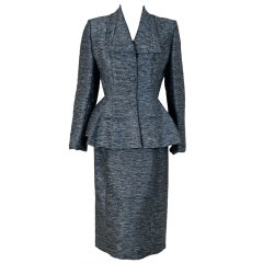 Retro 1940's Lilli-Ann Charcoal Gray Rhinestone Silk Wiggle Dress Suit