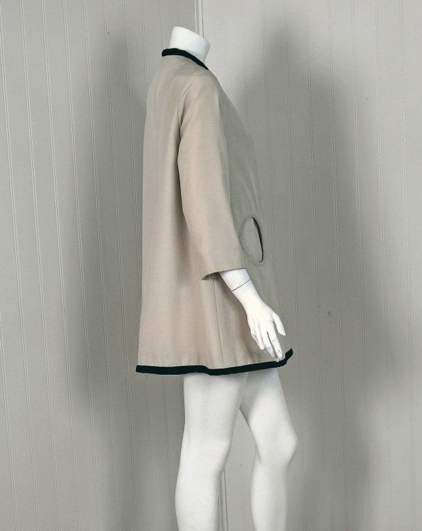 1966 Courreges Couture Black & Khaki Rare Space-Age Mod Jacket 1