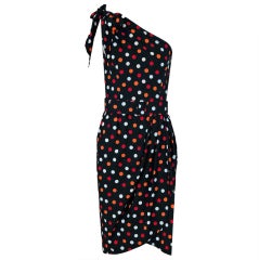 Vintage 1970's Guy Laroche One-Shoulder Polka-Dot Print Cotton Sun Dress