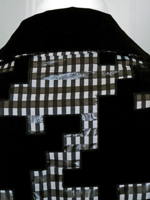 Black Vintage 1978 Givenchy Haute-Couture Gingham Print Silk Princess Coat Dress