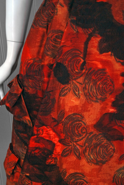 Women's 1960's Michael Novarese Orange Roses Rare Silk Full Party Dress
