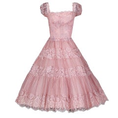 Vintage 1950's Ceil Chapman Champagne-Pink Organza & Lace Party Dress