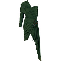 1985 Jean Patou Haute-Couture Rare Green Silk Asymmetric Cocktail Dress ...