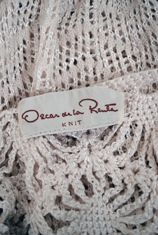 1970's Oscar de la Renta Creme Crochet-Lace Knit Sheer Dress 2