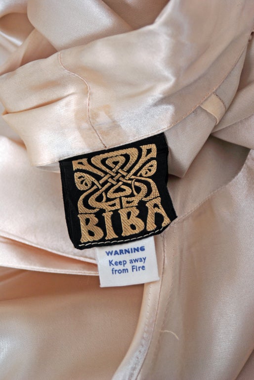1970's Biba Ivory Satin Ascot Bow Billow-Sleeves Dress Jacket 3