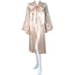 1970's Biba Ivory Satin Ascot Bow Billow-Sleeves Dress Jacket