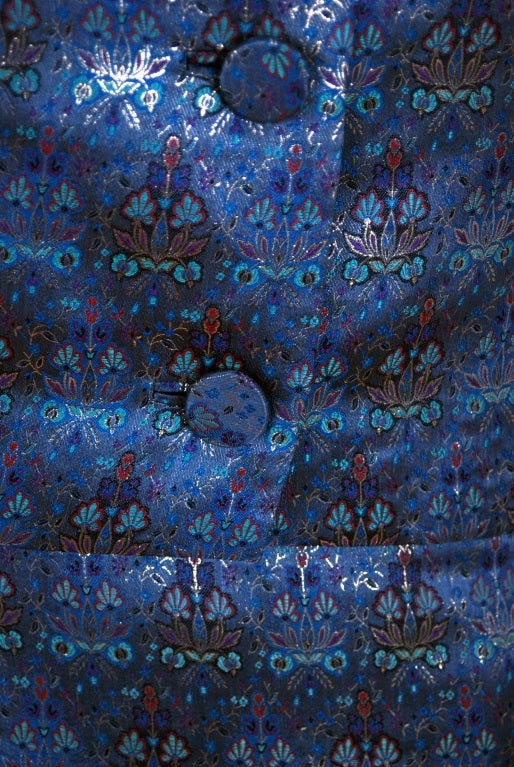 1960's Pierre Balmain Metallic Blue Silk-Brocade Cocktail Suit 1