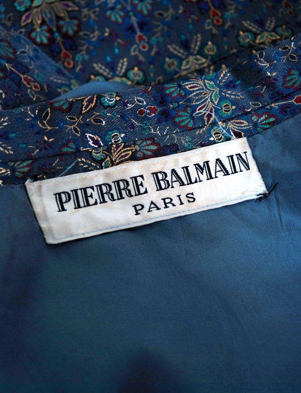 1960's Pierre Balmain Metallic Blue Silk-Brocade Cocktail Suit 3