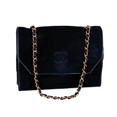 1990
s Chanel Chic Black Quilted Suede-Leather Flap Bag Purse