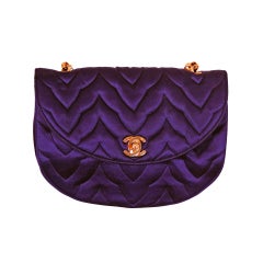 Vintage 1990
s Chanel Royal-Purple Satin Quilted Evening Flap Bag Purse