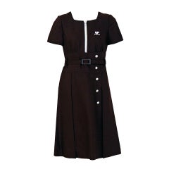 1967 Courreges Numbered Couture Brown Silk Mod Belted Space-Age Dress 2