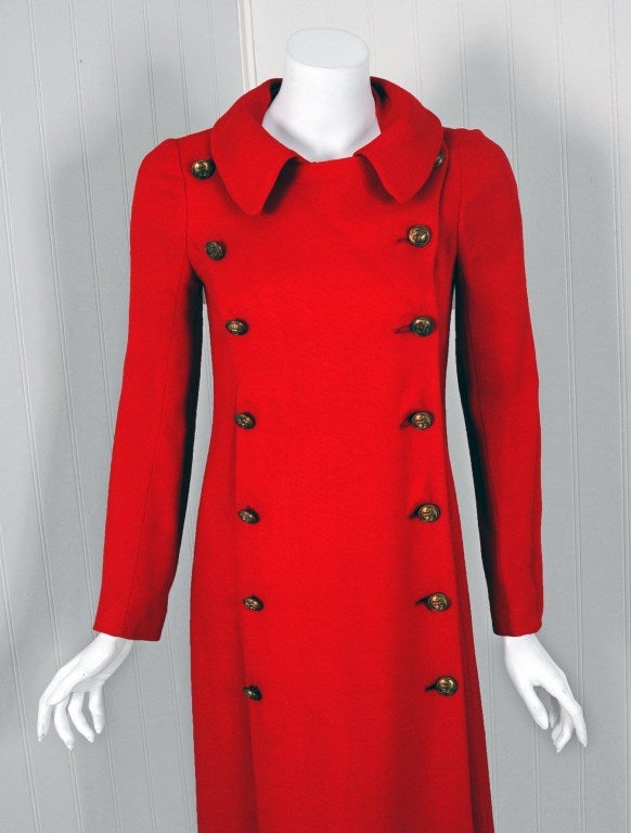 1970's Biba Red Linen Sailor Double-Breasted Maxi Coat Jacket at 1stdibs