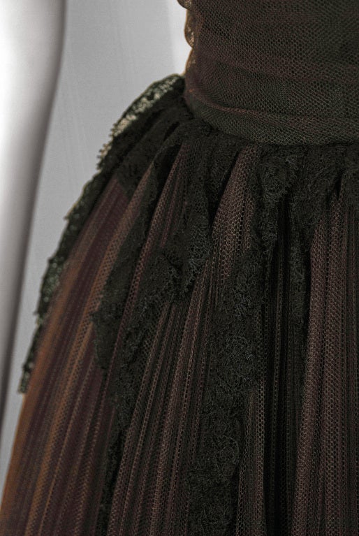 1959 Christain Dior Couture Derivation Black-Lace & Brown-Tulle Party Dress In Excellent Condition In Beverly Hills, CA