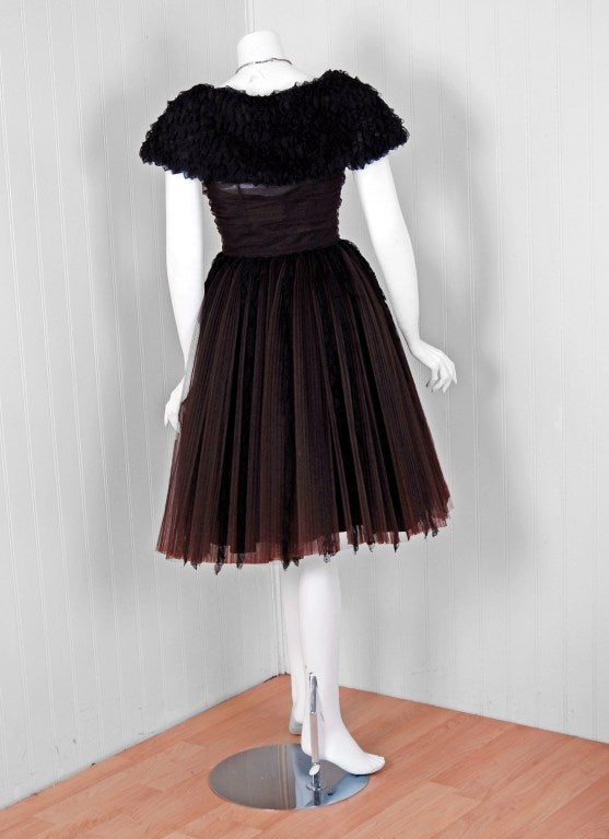1959 Christain Dior Couture Derivation Black-Lace & Brown-Tulle Party Dress 1