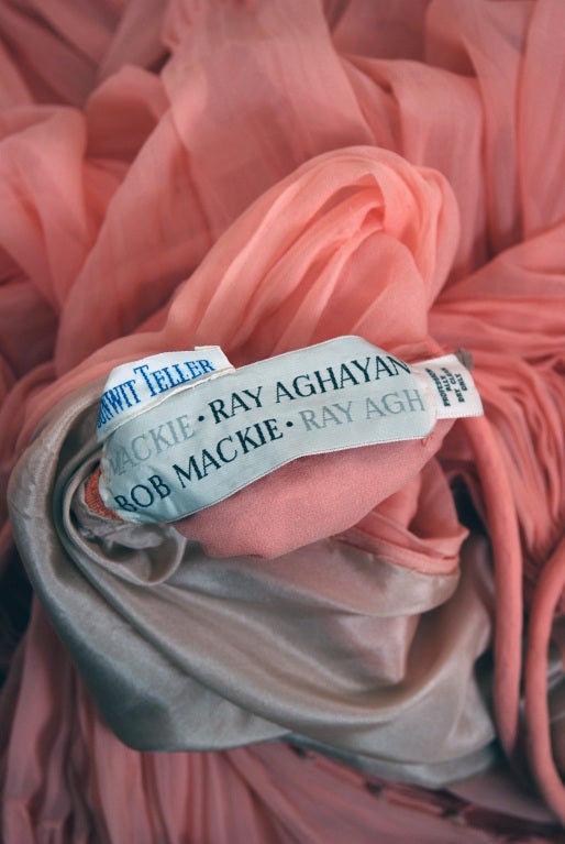 1970's Bob Mackie Pink Pleated Silk-Chiffon Goddess Backless Maxi Gown 2