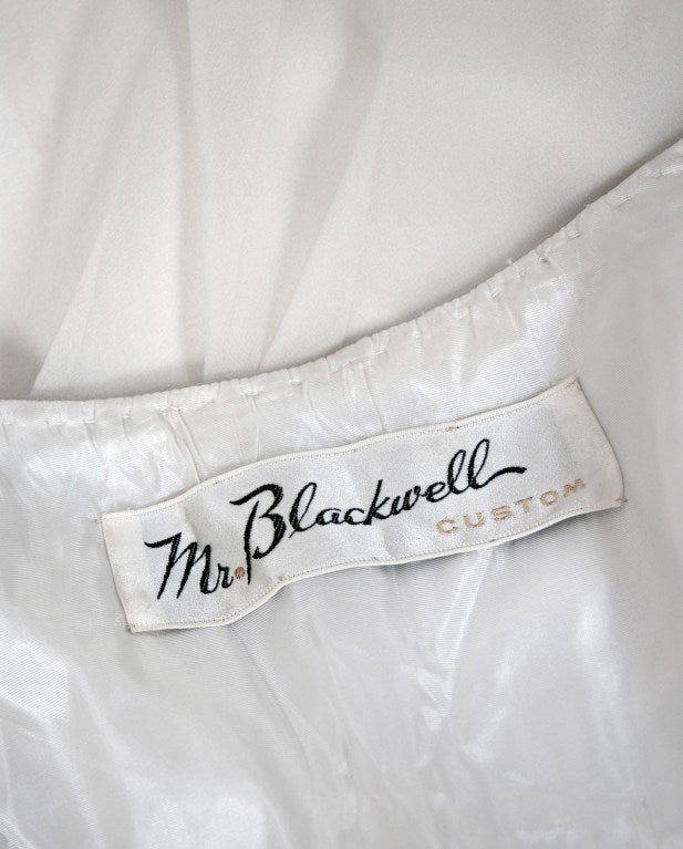 Women's 1960's Mr. Blackwell Beaded Ivory-White Draped Chiffon Grecian Goddess Gown