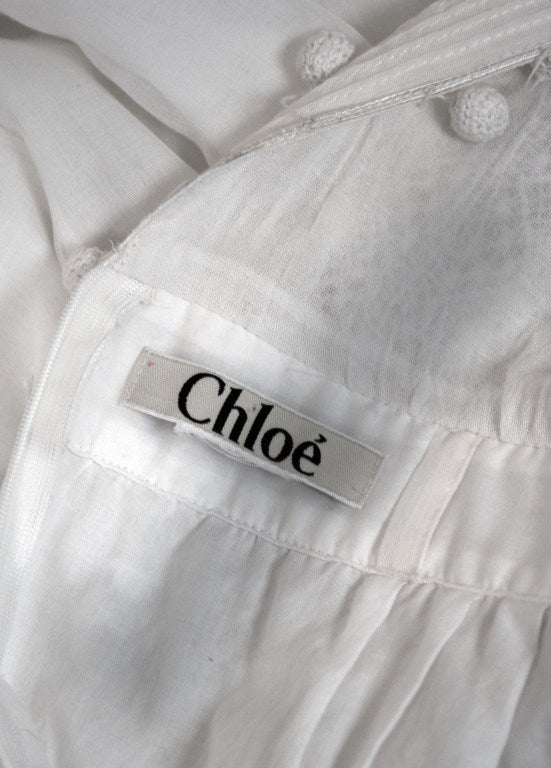 1970's Chloe Crisp-White Cotton & Lace Low-Cut Plunge Sun Dress 3