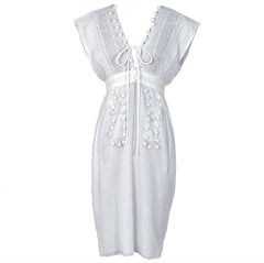 1970's Chloe Crisp-White Cotton and Lace Low-Cut Plunge Sun Dress at ...