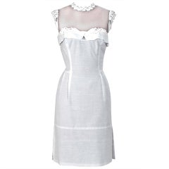 Vintage 1950's Lilli-Diamond White Linen Sheer-Illusion Cocktail Dress