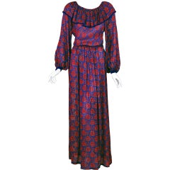 1970's Givenchy Metallic Print-Silk Bohemian Maxi Dress w/ Tags