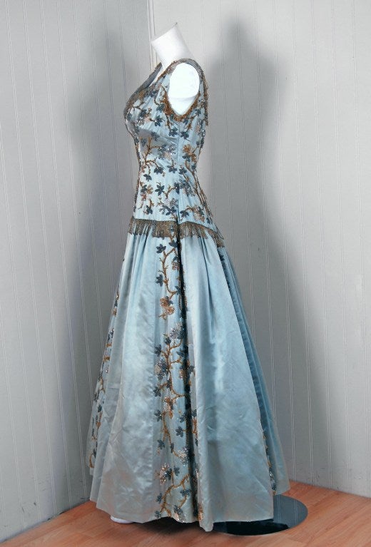 Women's 1954 Pierre Balmain Couture Beaded Satin Gown