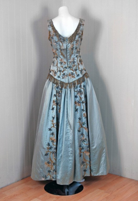 1954 Pierre Balmain Couture Beaded Satin Gown 1