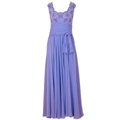 Vintage 1960's Periwinkle Lilac-Blue Silk Chiffon Beaded Goddess Gown