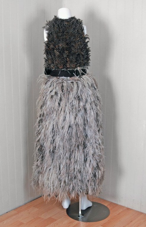 1967 Donald Brooks Couture Documented Feather Avant-Garde Dress Gown 1