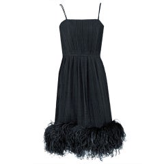 1970's Bob Mackie Black Pleated Silk & Ostrich-Feathers Cocktail Dress w/ Tags 3