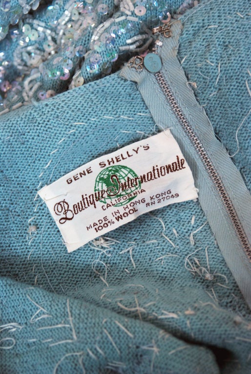 1950er Gene Shelly Babyblaues perlenbesetztes Pailletten-Cocktailkleid 3