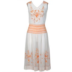 1920's Bohemian Embroidered Cotton Flapper Boho Day Dress