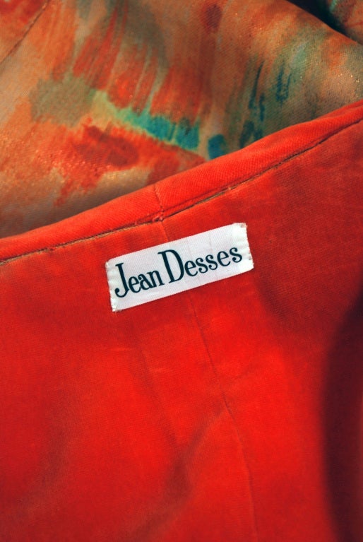 Vintage 1958 Jean Desses Haute-Couture Metallic Lame Abstract Print Dress & Coat For Sale 1