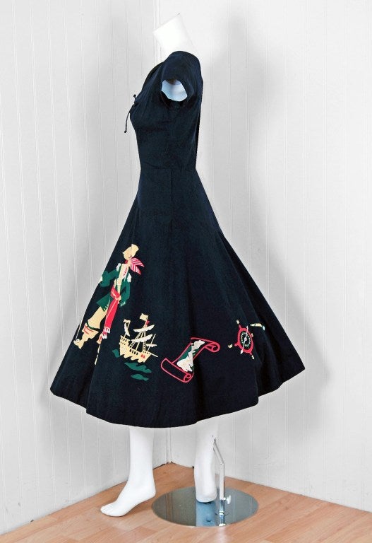 Women's 1940's Treasure Island Novelty Print Colorful Cotton Sun Dress