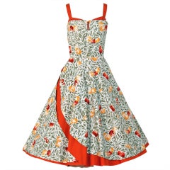 1950's Italian Seashells Novelty Print Cotton Circle-Skirt Dress