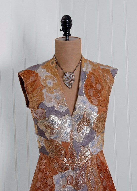Women's 1960's Pauline Trigere Metallic Peacock-Abstract Lame Dress Suit