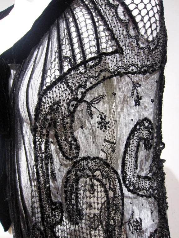 1890's Dramatic Victorian Beaded Sequin Mixed-Lace Long Cape 1