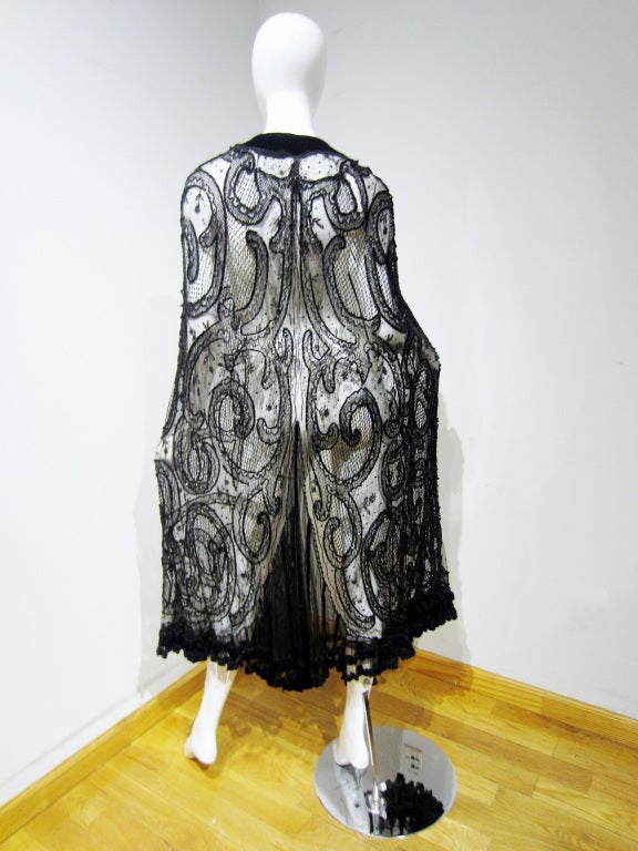 1890's Dramatic Victorian Beaded Sequin Mixed-Lace Long Cape 3