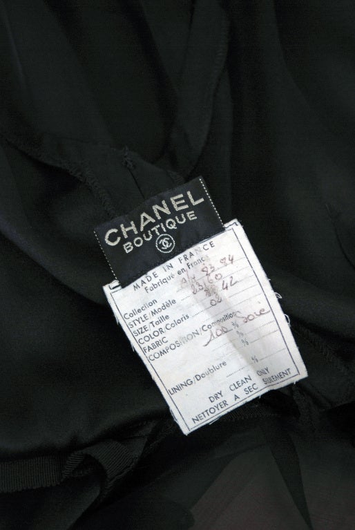 1983 Chanel Black Silk-Chiffon Deco Flutter-Sleeve Illusion Evening Gown 2
